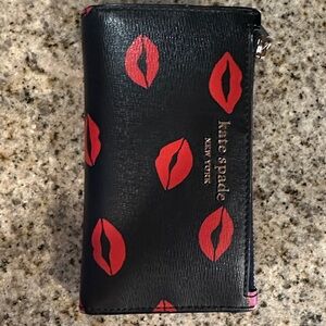 Kate Spade Black Wallet with Red Lip Design